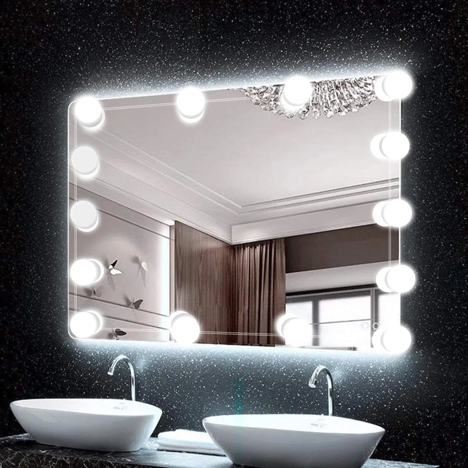 Hollywood Led Vanity Lights Strip Kit, with 14 Dimmable Light Bulbs for Full Body Length Mirror and Bathroom Wall Mirror, Plug in Mirror Lights with Power Supply, White (No Mirror Included)