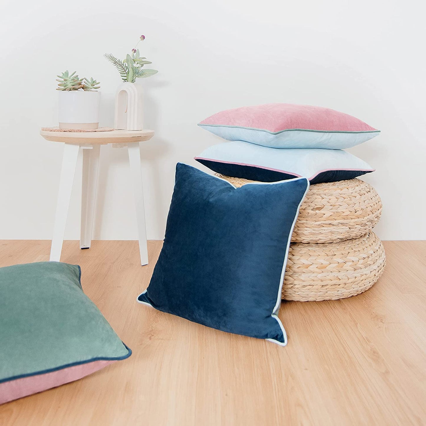 Decorative Throw Pillow Covers Cushion Cases, Set of 4 Soft Velvet Modern Double-Sided Designs, Mix and Match for Home Decor, Pillow Inserts Not Included (18X18 Inch, Pink/Blue)