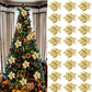 24 PCS Gold Poinsettia Artificial Flowers Glitter Christmas Tree Ornaments for Xmas Wedding Party Wreath Decoration