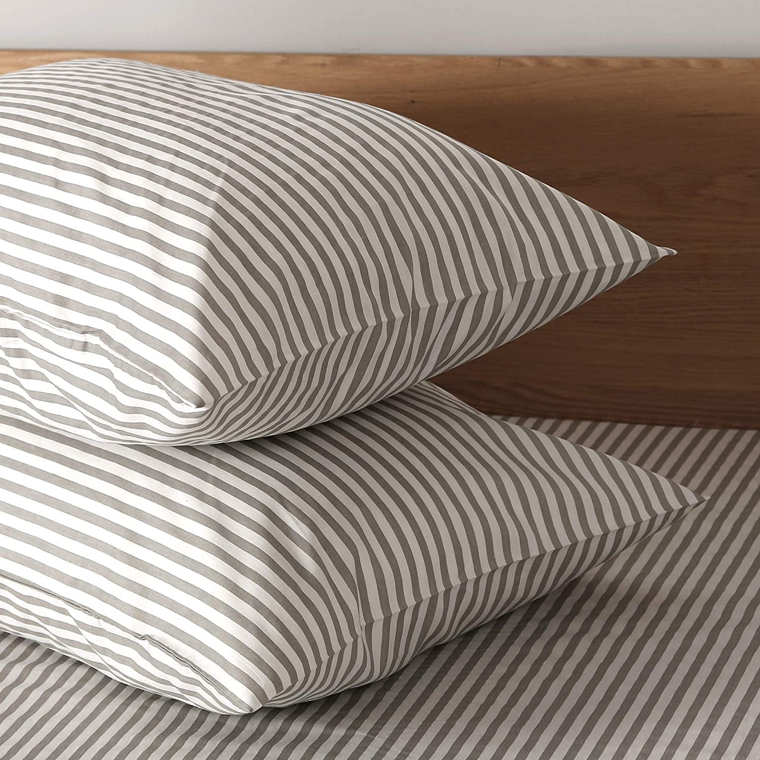 100% Natural Cotton 2Pcs Striped Duvet Cover Sets,White Duvet Cover with Grey Stripes Pattern Printed Comforter Cover,With Zipper Closure & Corner Ties(Twin Size)