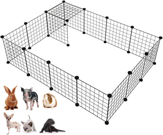 DIY Small Animal Playpen, Pet Playpen, Rabbit Cage, Guinea Pig Cages, Puppy Playpen, Kitten Playpen | Indoor & Outdoor Portable Metal Wire Yard Fence (16Pcs Metal Panels)