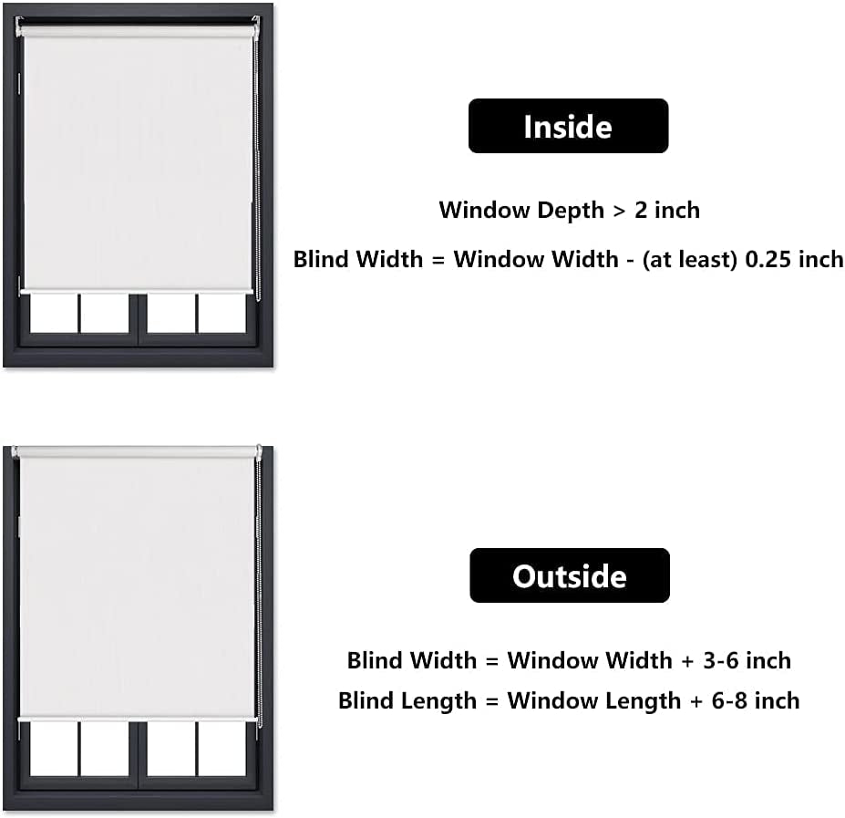 Light Filtering Roller Shades for Windows, UV Protection Fabric Roller Shades Solar Window Roller Blinds for Bedroom, Living Room, Bathroom and Office, 35" W X 72" H, White