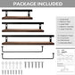 3 Set Pre-Assembled Floating Bathroom Shelves with 2 Towel Bars, Wall Mounted Storage Wood Shelf, Rustic Decor Accessories for Bathroom, Kitchen, Bedroom, Office, over Toilet - Brown