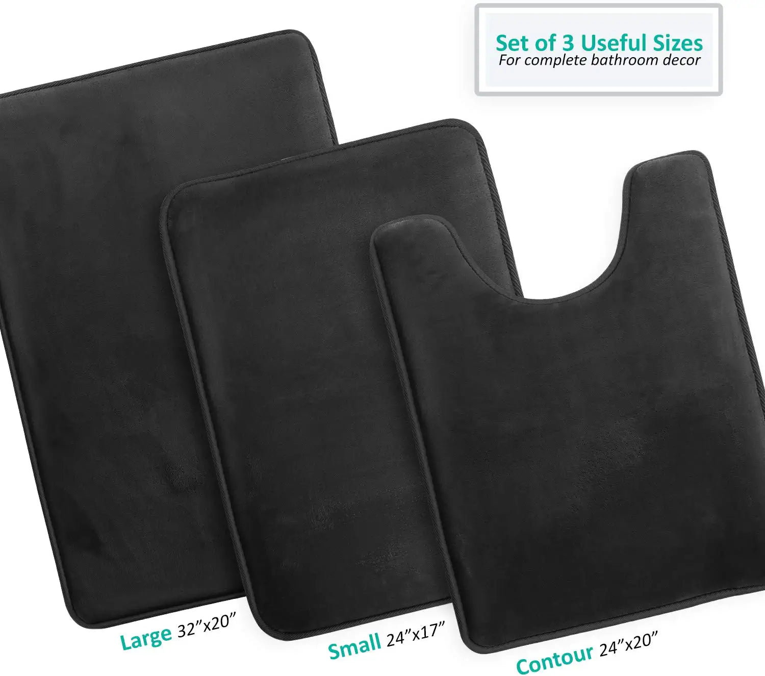 Black Bathroom Accessories Set Complete with Bathroom Rugs Set and Shower Curtain Set, 12 Piece Bathroom Sets with Rugs and Accessories, Shower Curtain with Liner & Hooks, Bath Mat Set