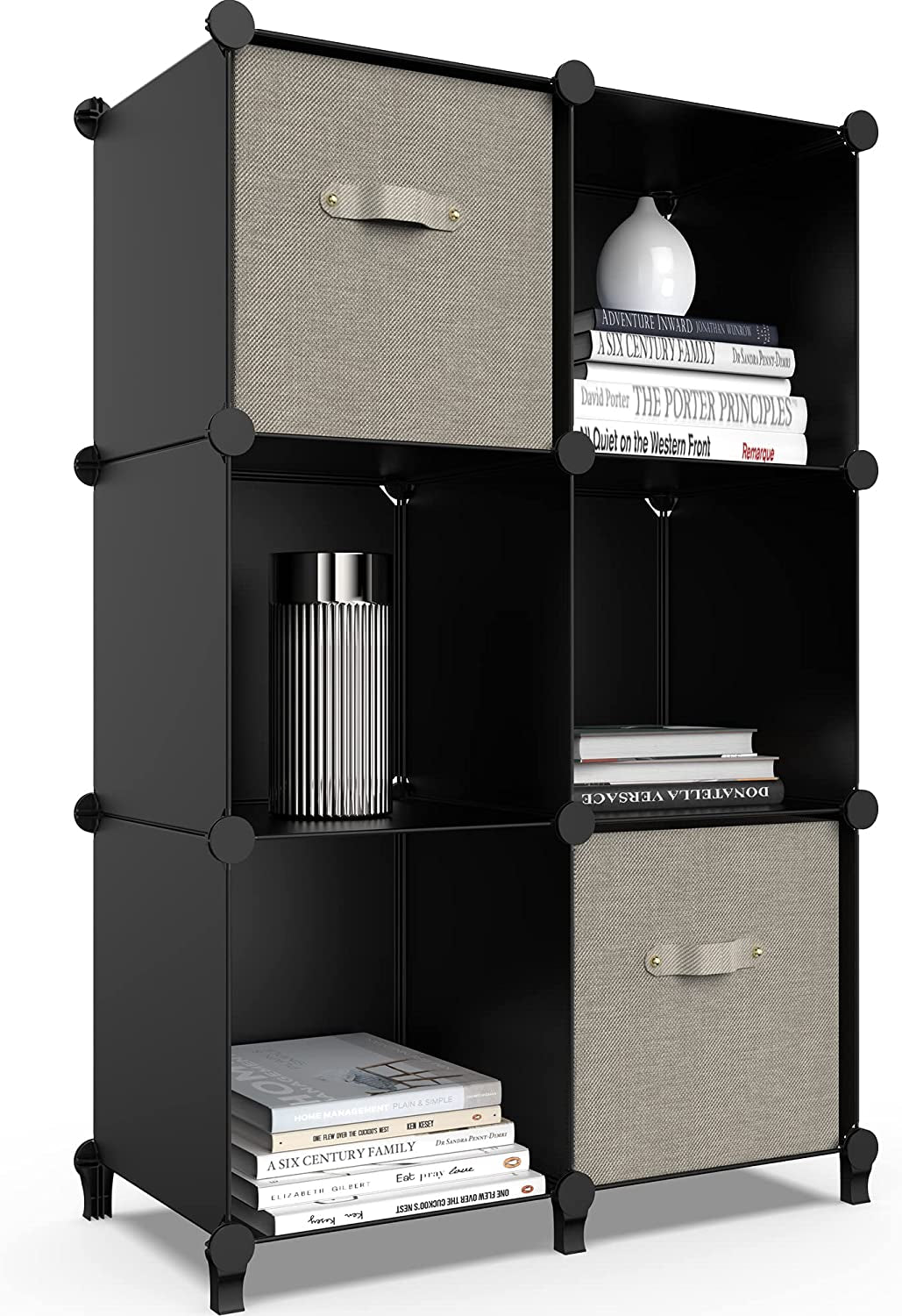 6-Cube Storage Organizer, Closet Organizer Storage Shelf Bookcase Bookshelf with Metal Hammer, Storage Cubes Organizer Cabinet for Kids, Closet, Bedroom, Bathroom, (11.8X11.8X11.8 Inch), Black