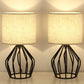 Modern Farmhouse Lamps - Black Metal Table Lamps with Hollowed Out Base , Bedside Lamps Set of 2 with Linen Fabric Lampshade for Bedrooms, Living Room