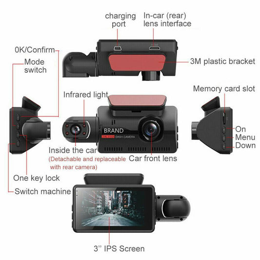 HD 1080P Dual Lens Dash Cam Car DVR Front & inside Camera Video Night Vision USA