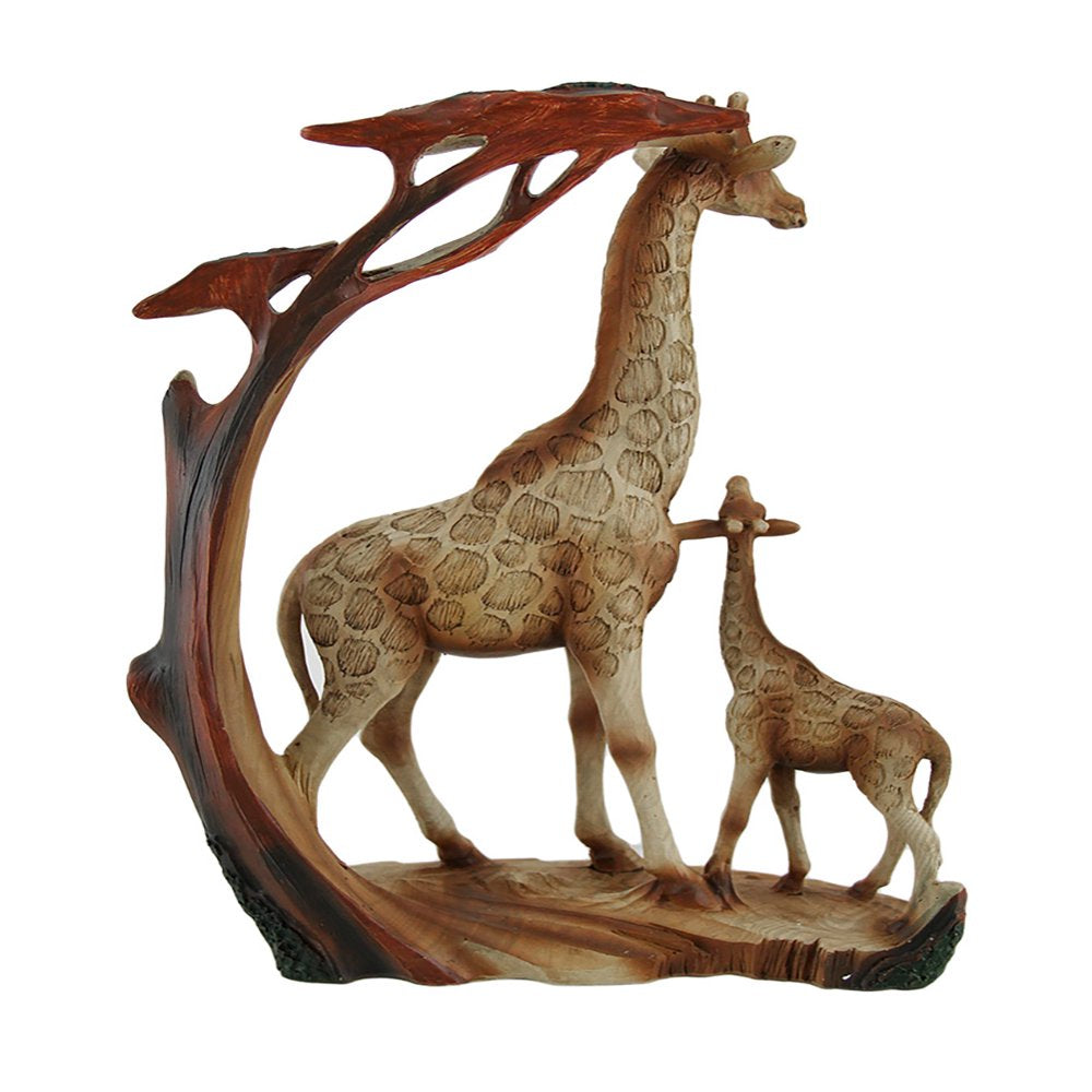 Zeckos Giraffe Family Carved Wood Look Resin Statue