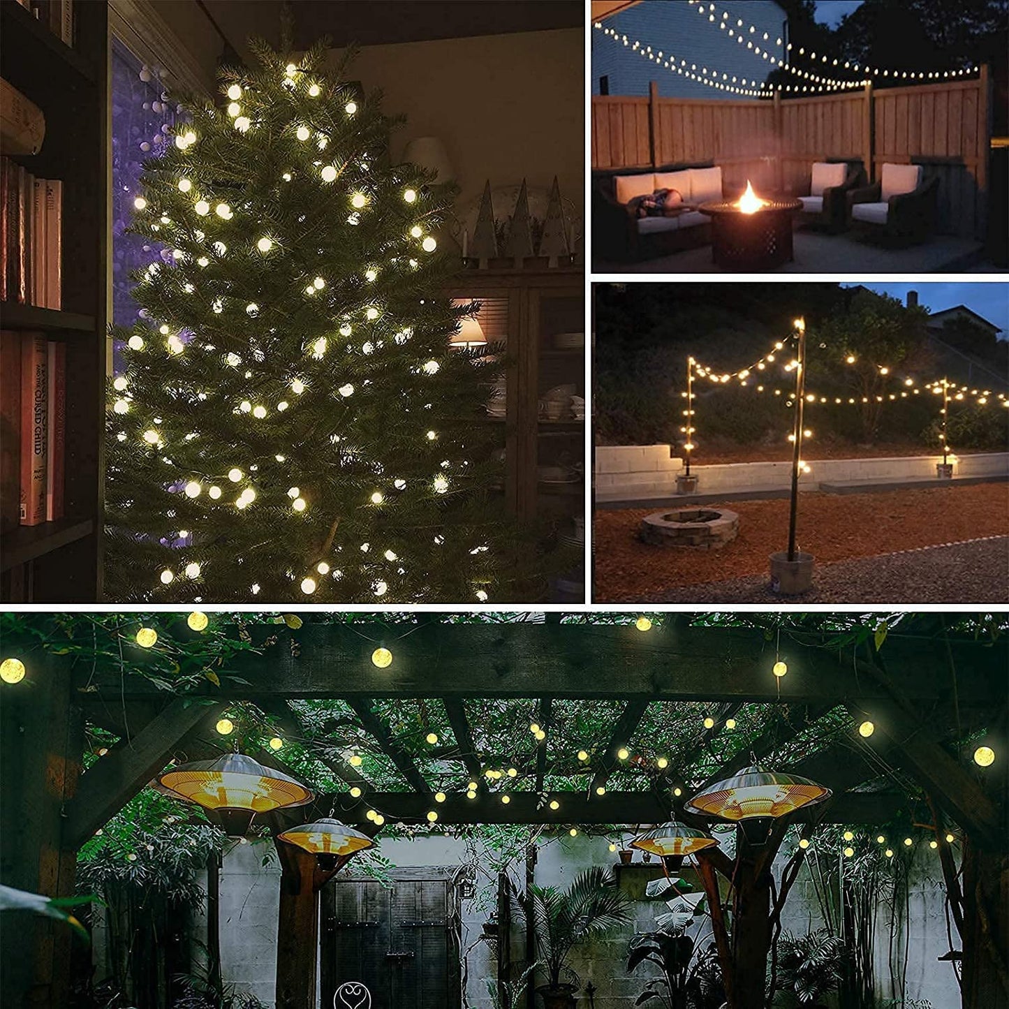LORRYTE 2-Pack 100 LED 64FT Crystal Globe Solar String Lights Outdoor, Waterproof Solar Outdoor Lights with 8 Lighting Modes, Solar Globe Lights for Garden Tree Patio Party Christmas (Warm White)