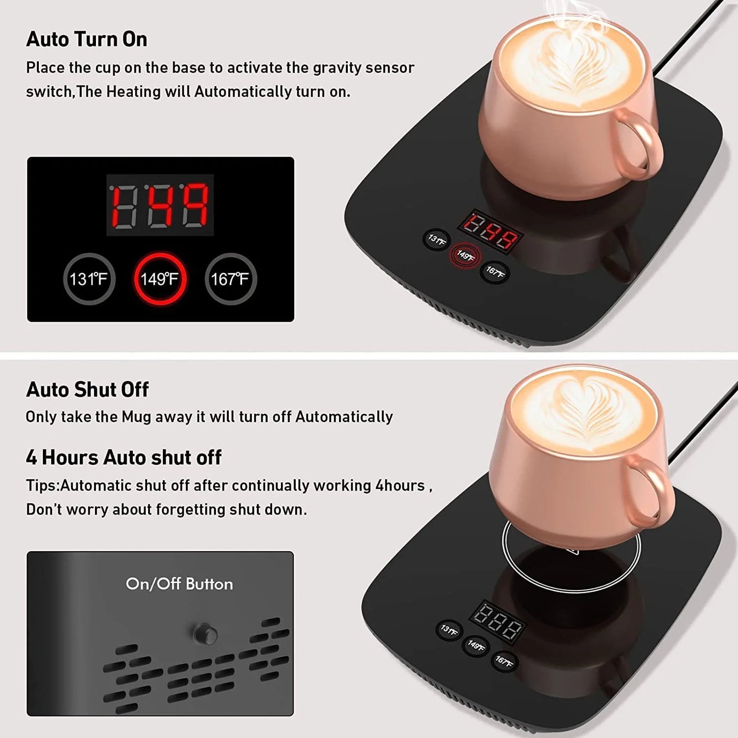 Coffee Mug Warmer for Desk with Heating Function 25 Watt Electric Beverage Warmer with Adjustable Temperature 131℉/ 55℃Or 167℉/ 75℃ (Without Mug)