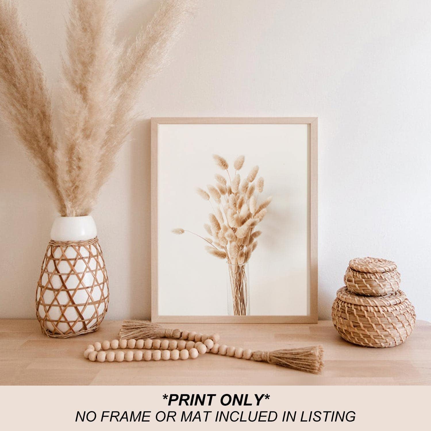 Boho Wall Art Modern Farmhouse Bathroom Decor Cute Pampas Grass Wall Decor Botanical Prints Beige Room Aesthetic Neutral Kitchen Bedroom Decor Set of 4(UNFRAMED 8X10In)