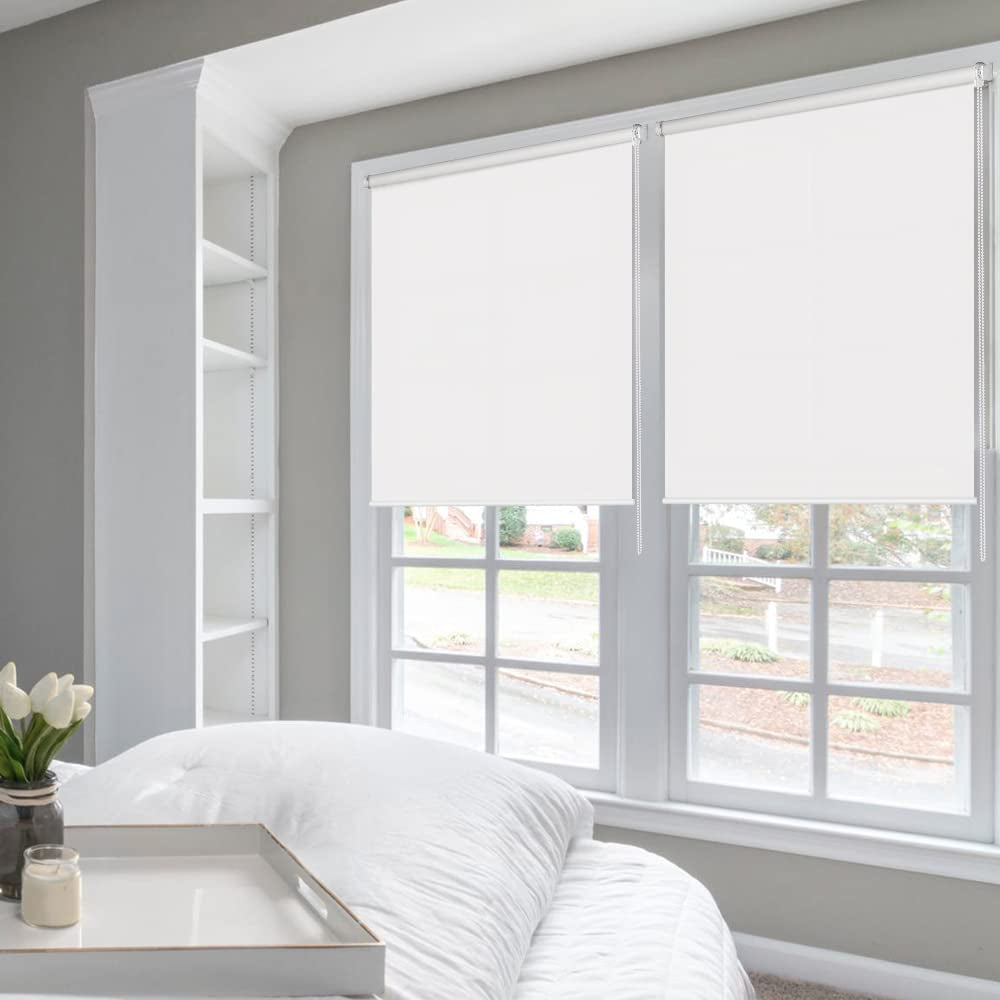 Light Filtering Roller Shades for Windows, UV Protection Fabric Roller Shades Solar Window Roller Blinds for Bedroom, Living Room, Bathroom and Office, 35" W X 72" H, White