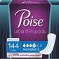 Poise Ultra Thin Incontinence Pads for Women, Moderate Absorbency, Regular Length, 144 Count (3 Packs of 48) (Packaging May Vary)
