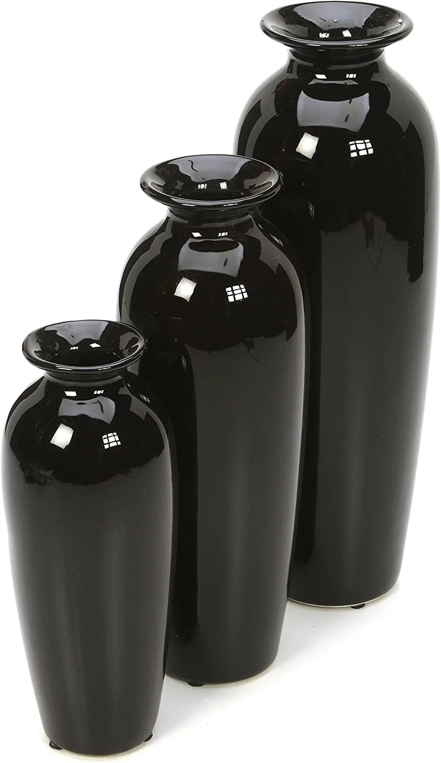 Set of 3 Black Ceramic Vases. Ideal Gift for Wedding or Special Occasions for Use in Home Office Decor Spa Aromatherapy Settings O9