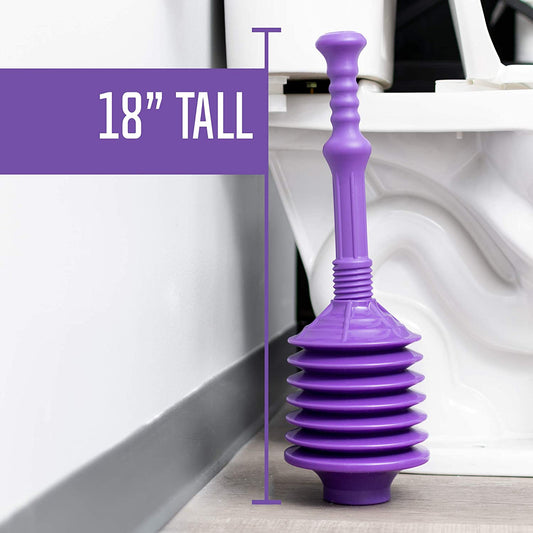 Professional Bellows Accordion Toilet Plunger, Thrust Plunge Removes Heavy Duty Clogs from Clogged Bathroom Toilets, Power Plungers, Jackson Parent (Purple)