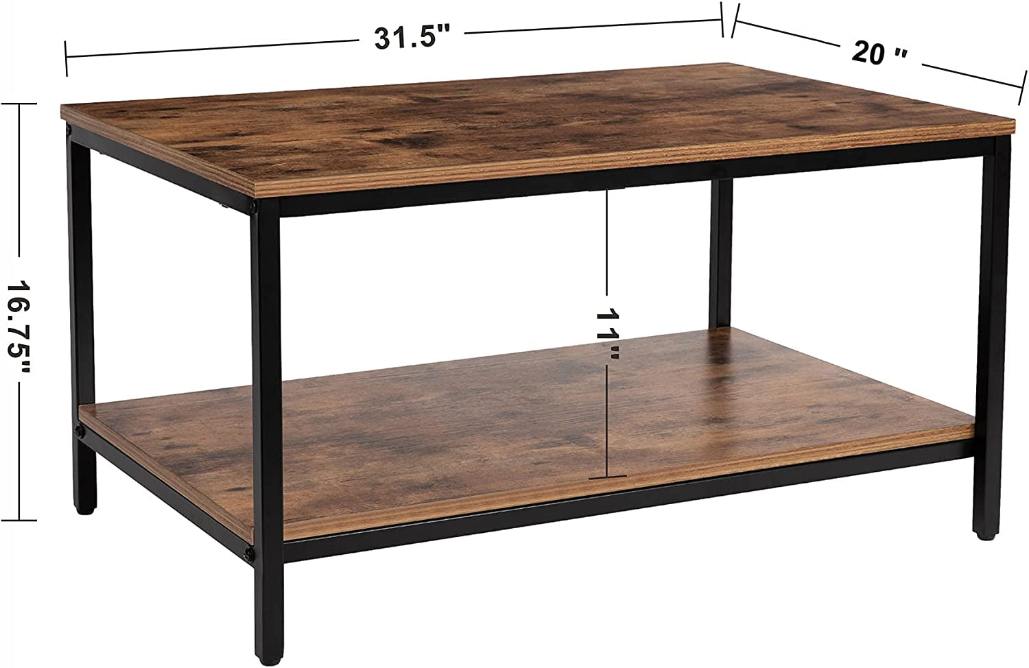 Coffee Table with Metal Frame,2-Tier Tea Table with Storage Shelf,Cocktail Table TV Stand Side End Table, Accent Furniture for Home Office Living Room