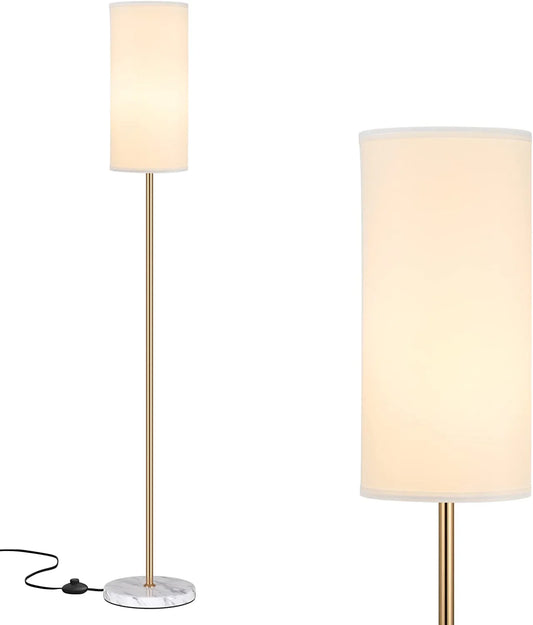 Modern Floor Lamp for Bedroom Living Room, Tall Floor Lamp for Office Study Room, Standing Lamp with Foot Switch, White and Gold Minimalist Corner Lamp, Pole Lighting for Guest Room