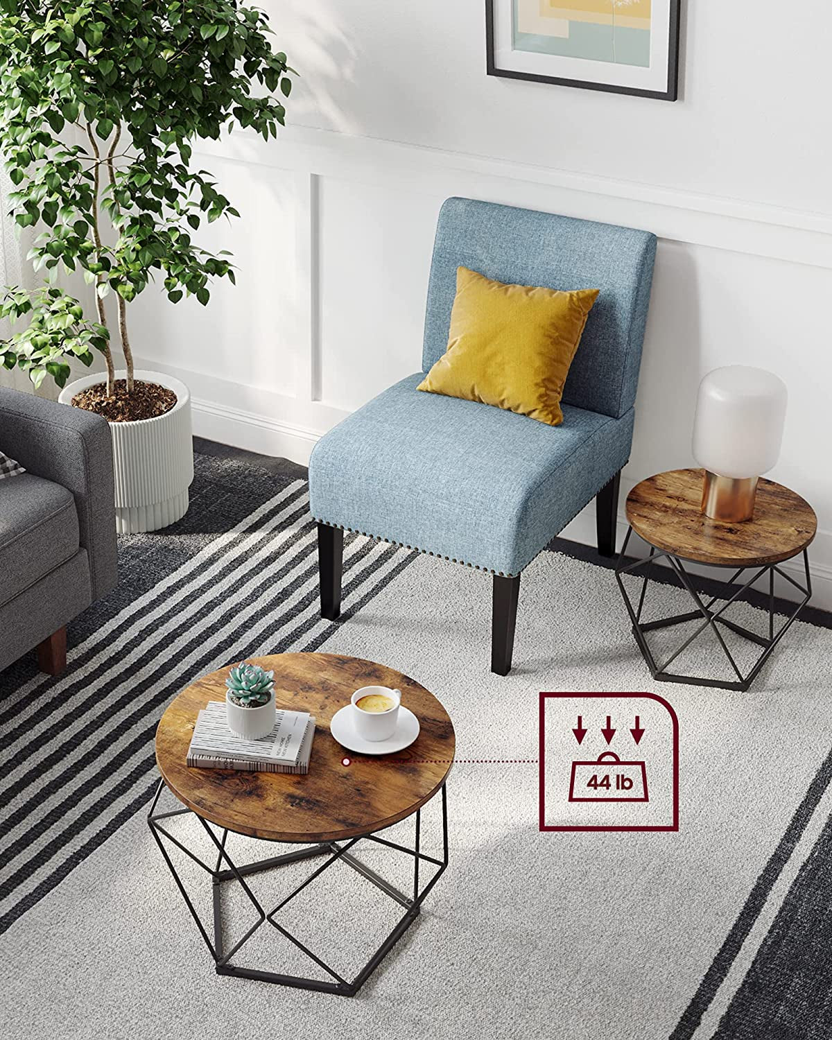 Small Coffee Table Set of 2, round Coffee Table with Steel Frame, Side End Table for Living Room, Bedroom, Office, Rustic Brown and Black ULET040B01