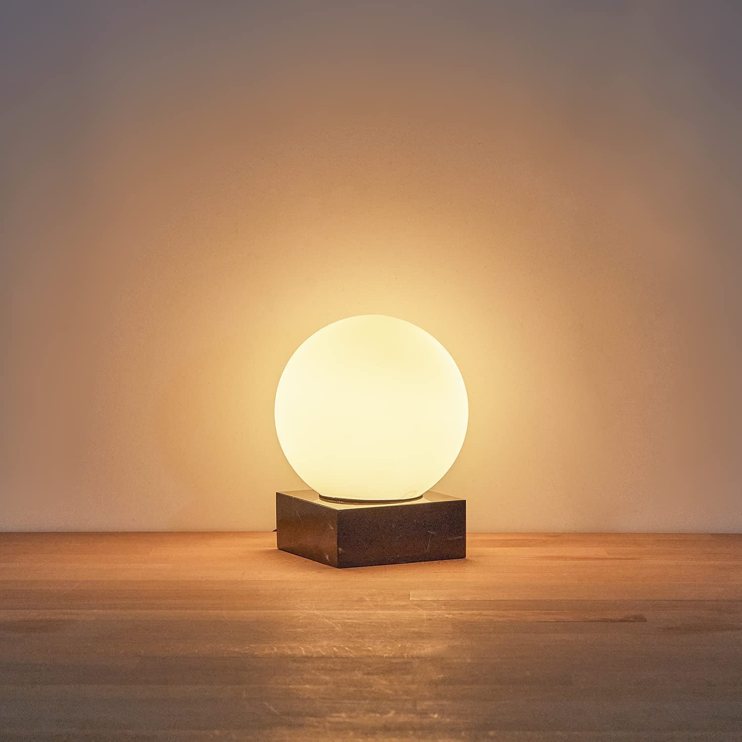 Modern Industrial Table Lamp, Unique Bedside Nightstand Desk Lamp with Glass Shade and Marble Base for Bedroom, Living Room, Office Study, Decoration (Include Bulb G45)