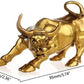 Feng Shui Fortune Brass W Street Bull Statue, Sculpture Home Decoration Golden Copper Bull Represents Good Luck of Career and Wealth