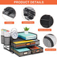 3 Tier Mesh Desk Organizer with Drawer, Multi-Functional Desk Organizers and Accessories, Paper Letter Organizer with 2 Pen Holder for Home Office Supplies - Black