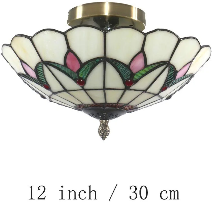 12 Inch Vintage Chandeliers Light Tiffany Style Ceiling Light Fixture Stained Glass Flower Flush Mount Ceiling Lighting Fixtures Lamps