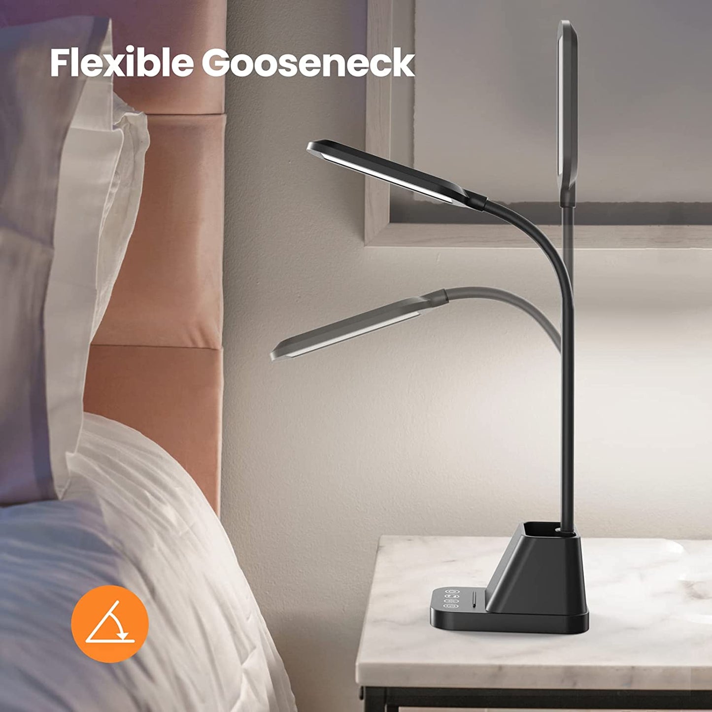 LED Desk Lamp with USB Charging Port, Small Desk Lamps for Home Office,  Desk Light for Bedrooms, Black Office Lamp for Small Spaces, 650LM, Gooseneck, Pen Holder, Study Lamps for College Dorm Room