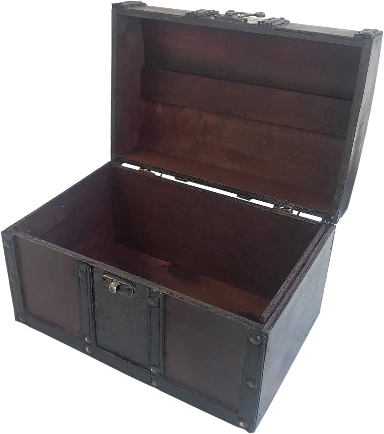 Wood and Leather Treasure Chest Box Decorative Storage Chest Box with Lock | Handcrafted Decorative Boxes with Lids for Home Decor | Wood Box with Lid | Small Chest | Wooden Stash Box