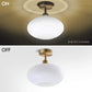 Archiology Semi Flush Mount Ceiling Light,Modern Ceiling Light with Opaline Glass Shade&Brass Metal Base Layer,Flush Mount Light Fixture for Dining Room, Bedroom, Cafe, Bar, Hallway, Passway