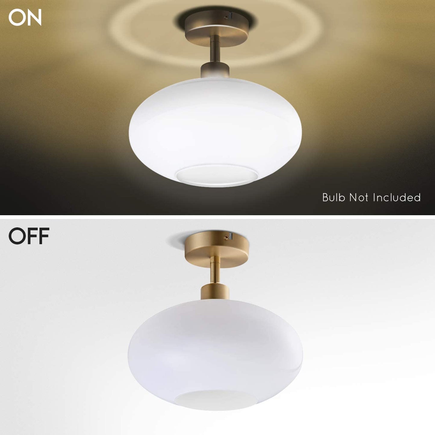 Archiology Semi Flush Mount Ceiling Light,Modern Ceiling Light with Opaline Glass Shade&Brass Metal Base Layer,Flush Mount Light Fixture for Dining Room, Bedroom, Cafe, Bar, Hallway, Passway