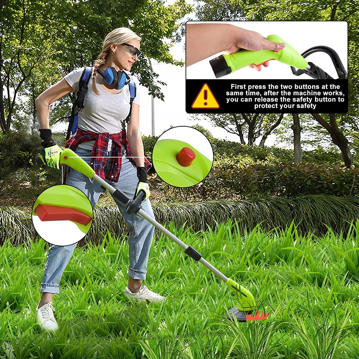Cordless Lawn Trimmer Weed Wacker:  12V Grass Trimmer Lawn Edger with 2.0Ah Li-Ion Battery Powered and Cutting Blade, Adjustable Height Weed Eater Tool for Garden and Yard