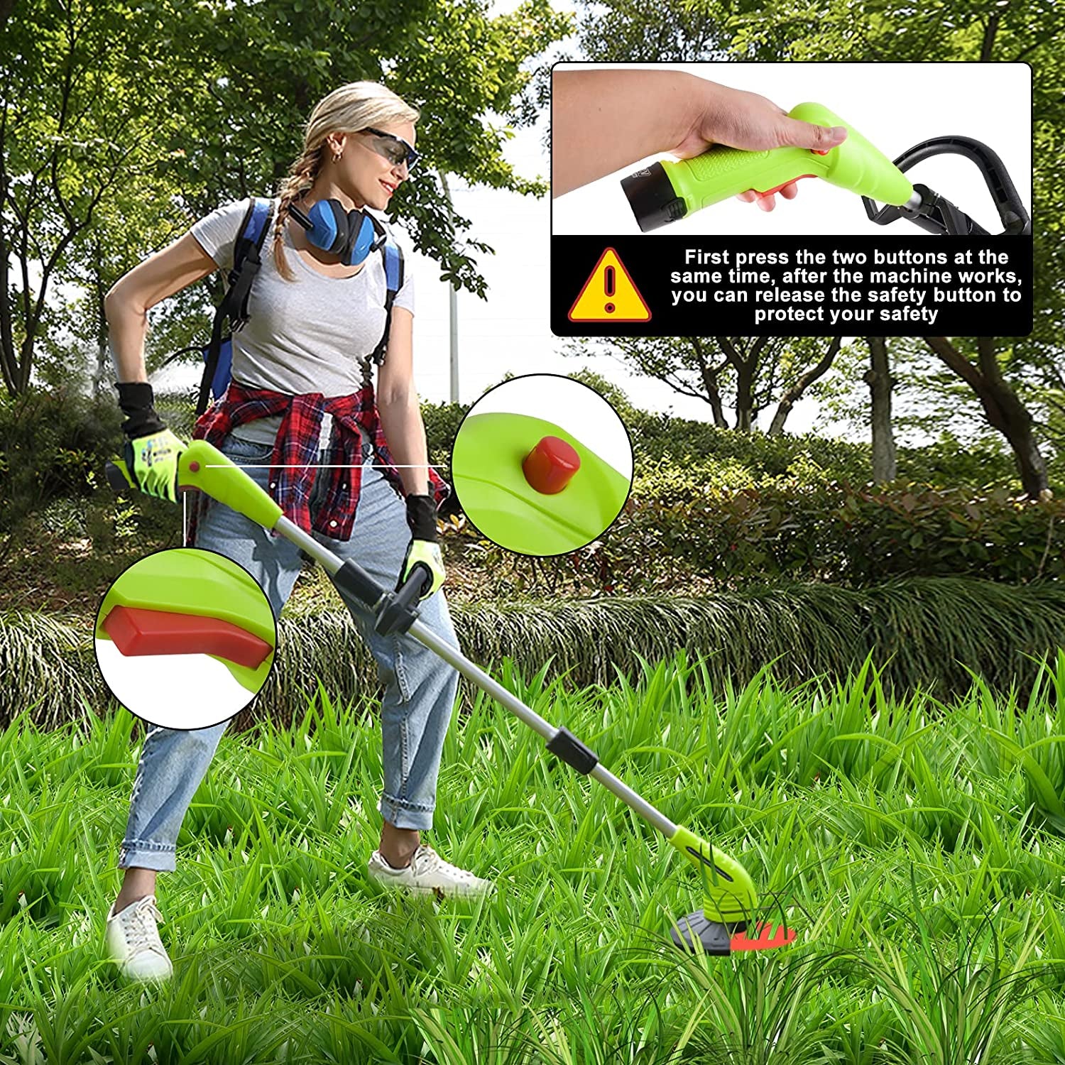 Cordless Lawn Trimmer Weed Wacker:  12V Grass Trimmer Lawn Edger with 2.0Ah Li-Ion Battery Powered and Cutting Blade, Adjustable Height Weed Eater Tool for Garden and Yard