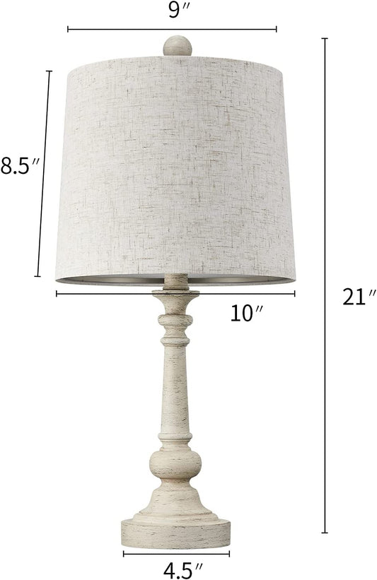 Pokat 21" Retro Style Farmhouse Table Lamp Sets of 2 for Living Room Bedroom Rustic Bedside Nightstand Lamp Linen Washed