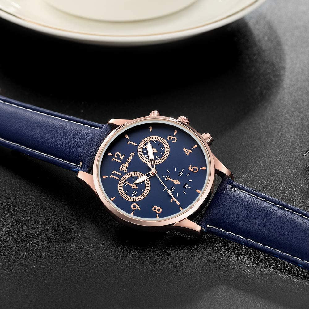 6 Pack Men'S Leather Quartz Watch Geneva Boys Casual Dress Wrist Band Watches Wholesale Lots Set
