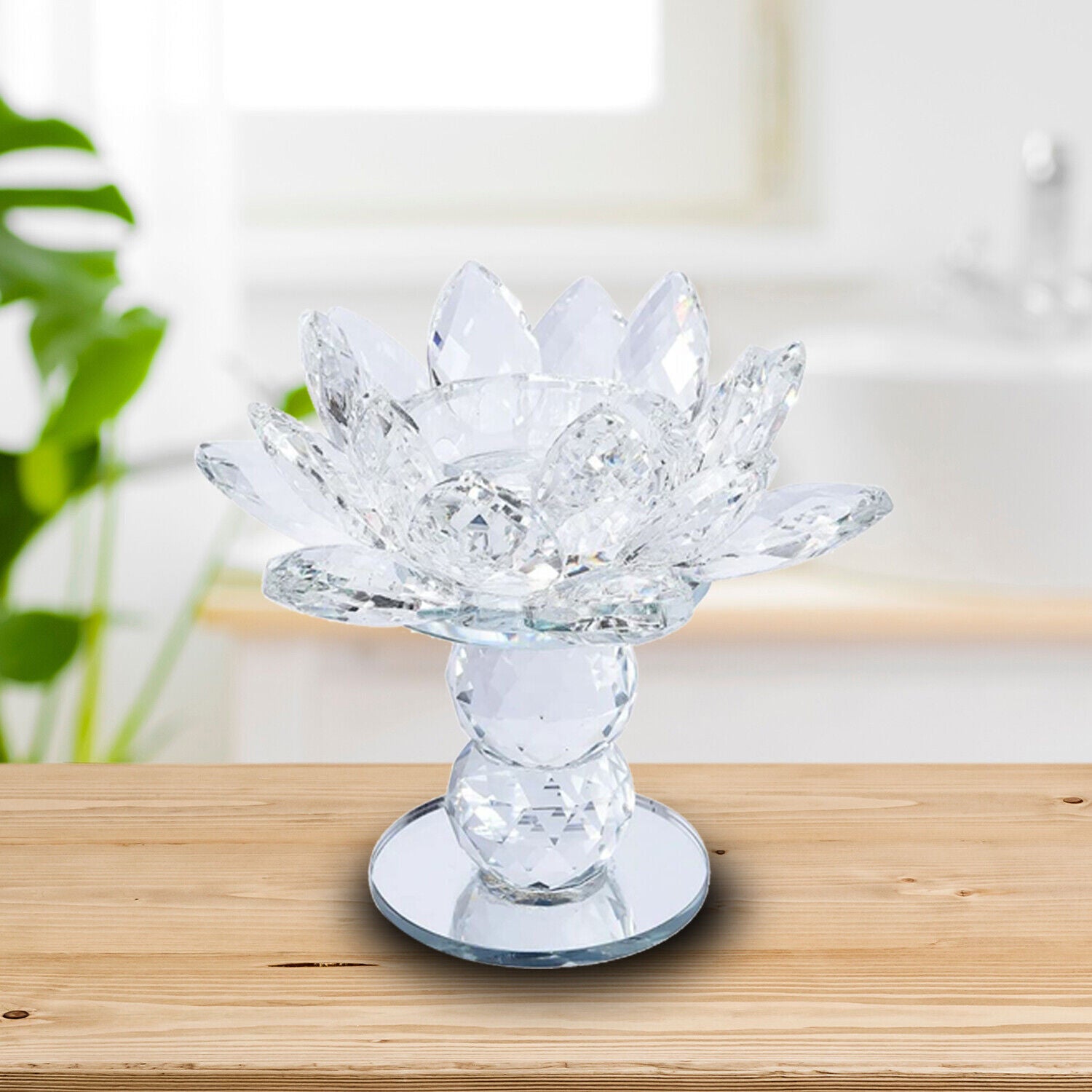 Home Decor Table Top Decoration White Crystal Lotus Flower Candle Holder