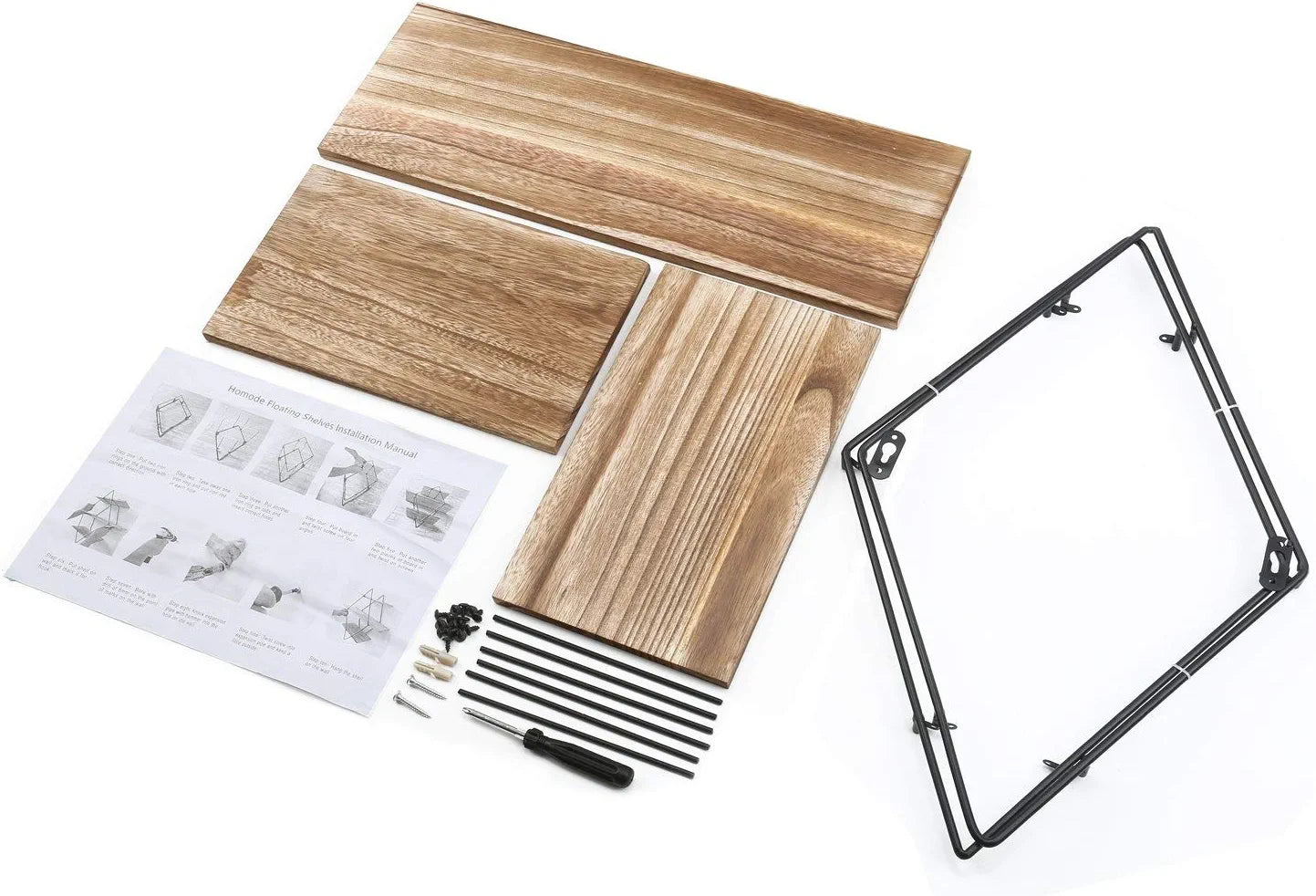 Floating Shelves, Rustic Wood Geometric Wall Shelf, 3 Tier Diamond Metal Storage Shelves for Bedroom, Bathroom, Living Room, Kitchen, Office, Black and Brown