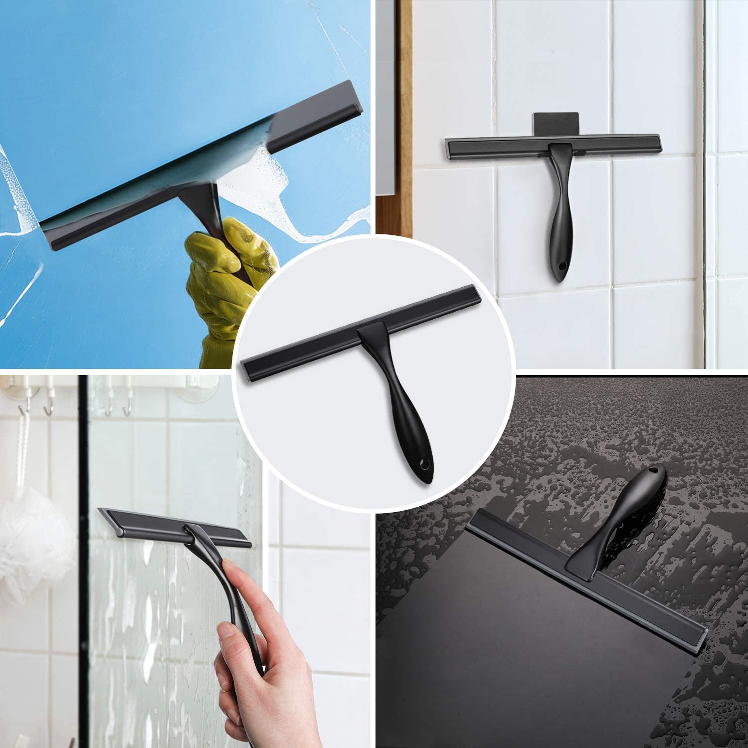 All-Purpose Shower Squeegee for Shower Doors, Bathroom, Window and Car Glass - Black, Stainless Steel, 12 Inches