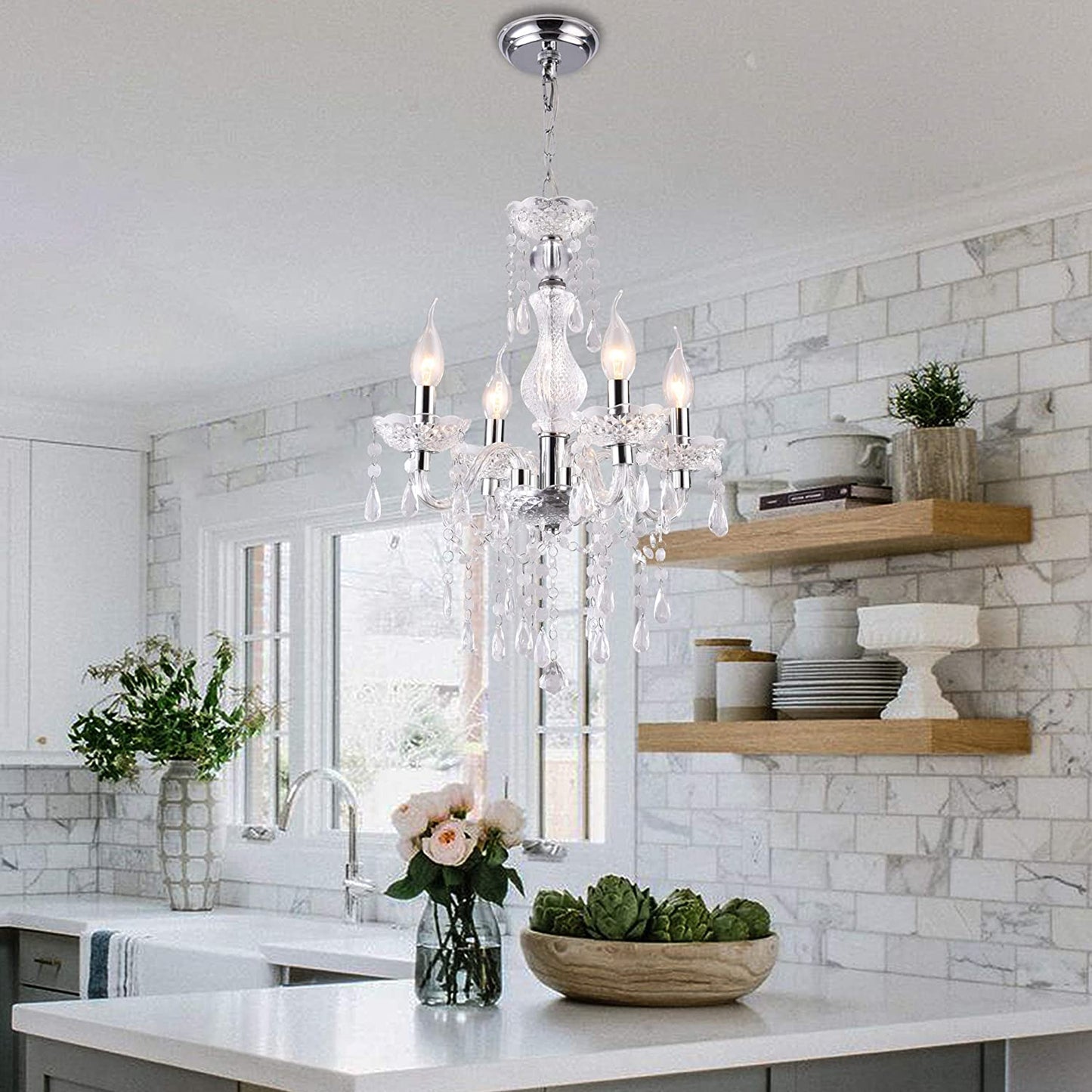 Crystal Chandeliers Clear Acrylic Chandelier Mini 4-Lights Pendant Lighting Modern Hanging Light Fixtures for Girl'S Room,Dining Rooms