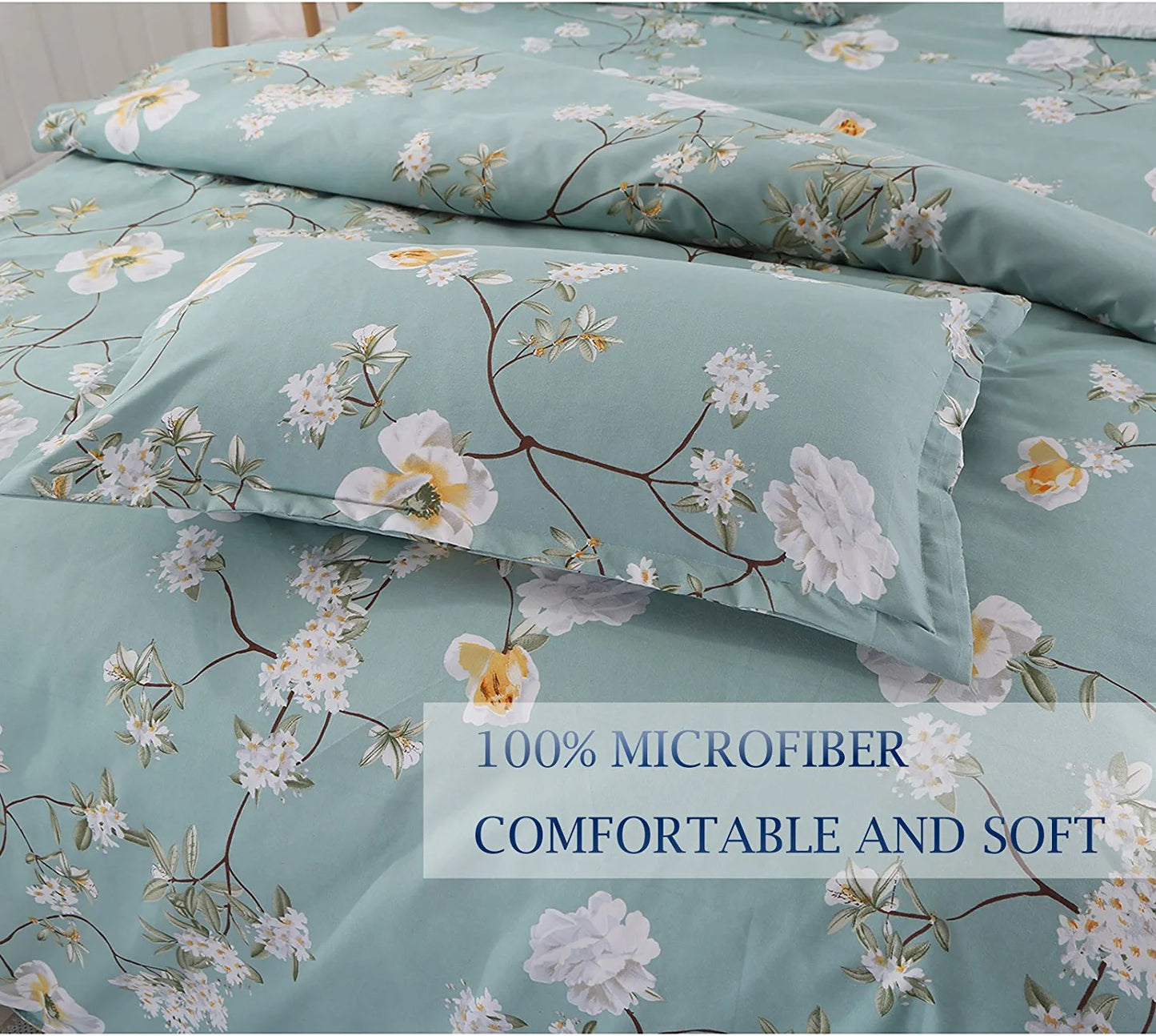 Bedding Duvet Cover Set Queen, 3 Pieces – 800-Thread Floral Microfiber down Comforter Quilt Cover Zipper & Tie for Women & Men’S Bedroom, Luxury Guestroom Decor -Teal