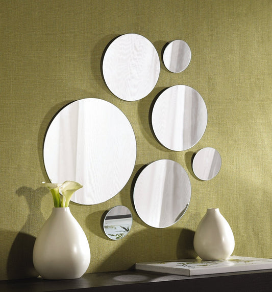 Wall Mount Mirror Set of 7 round Glass Bathroom Mirrors Home Decor Variable Size