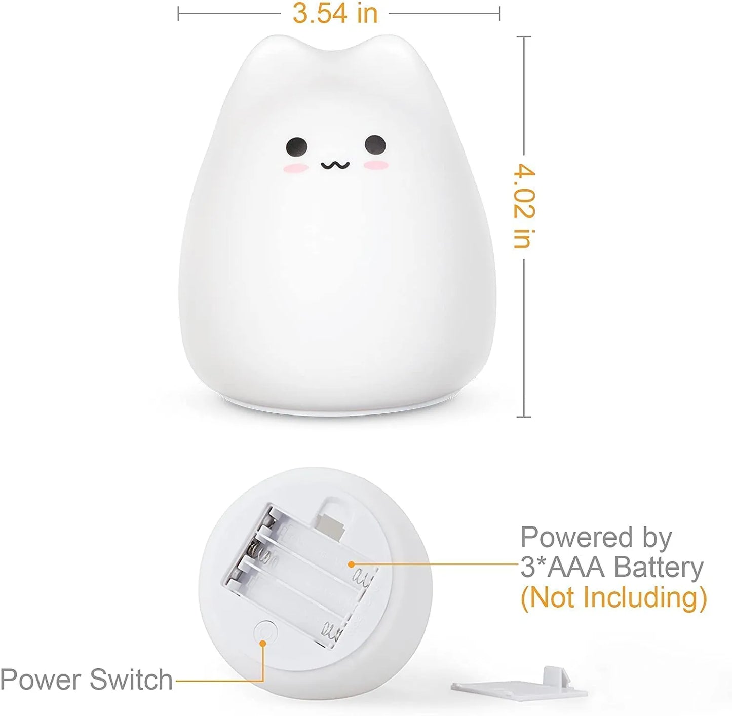 LED Cat Night Light for Kids, Cute Nursery Color Changing Kids Night Light with Tap Control, Battery Powered Squishy Silicone Soft Cat Lamp Christmas Gifts for Kids Baby Girls Boys Children Toddler