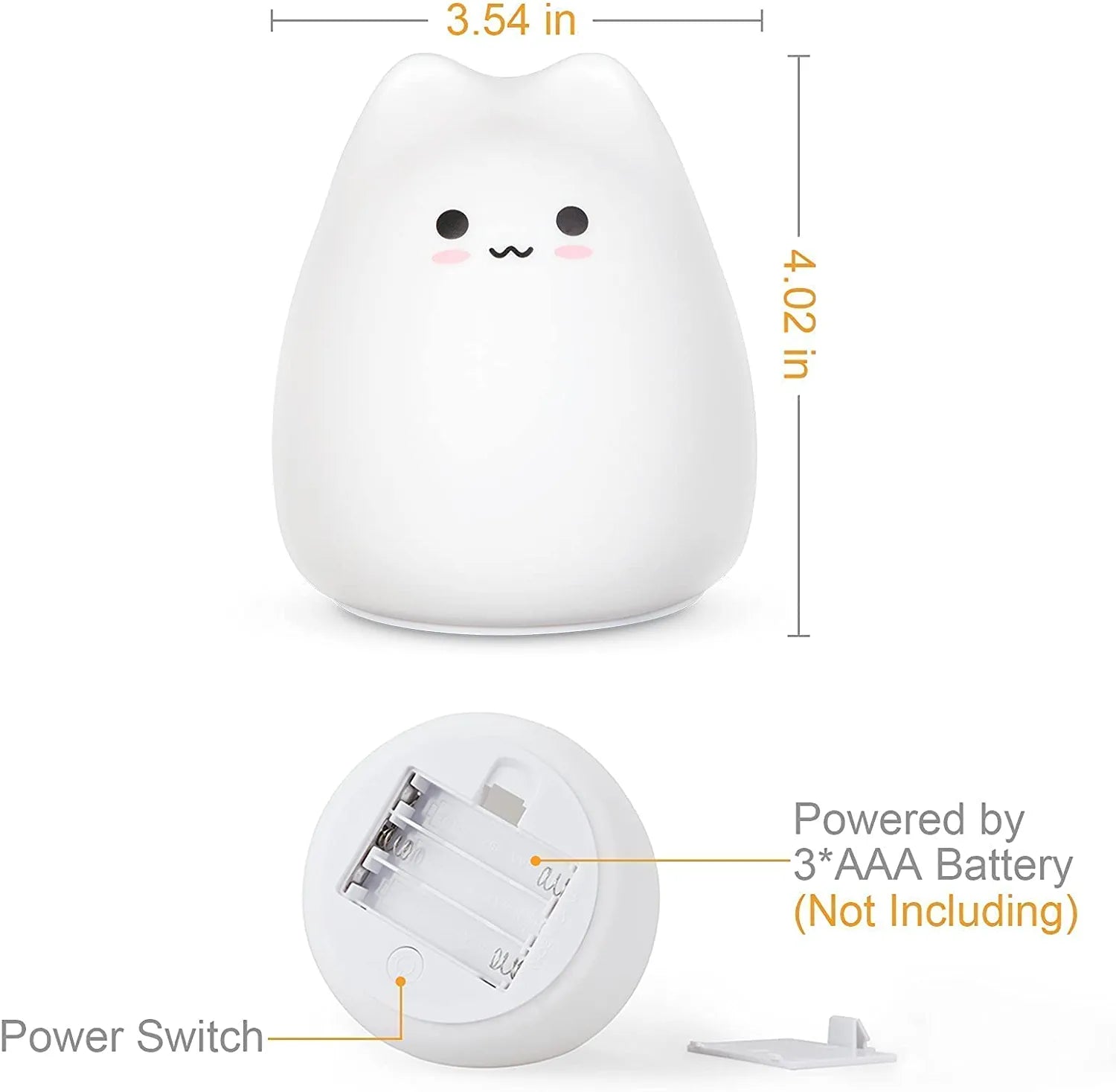 LED Cat Night Light for Kids, Cute Nursery Color Changing Kids Night Light with Tap Control, Battery Powered Squishy Silicone Soft Cat Lamp Christmas Gifts for Kids Baby Girls Boys Children Toddler