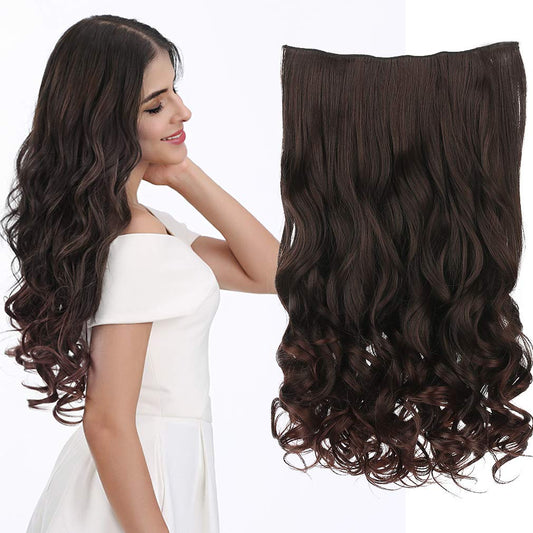 REECHO 14" 1-Pack 3/4 Full Head Wavy Clips in on Synthetic Hair Extensions Hairpieces for Women 5 Clips 3.6 Oz per Piece - Dark Brown
