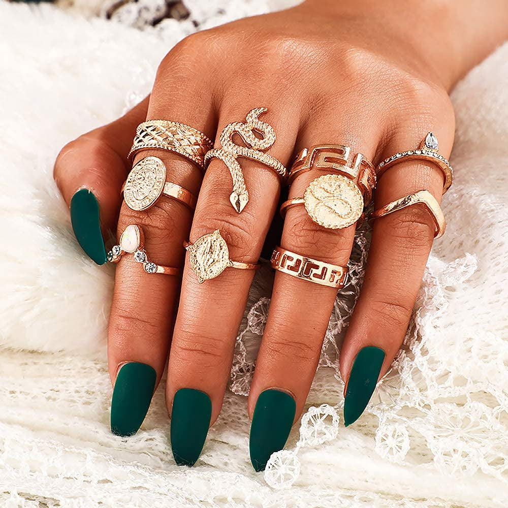 59 Pcs Vintage Knuckle Rings Set Stackable Finger Rings Midi Rings for Women Bohemian Hollow Carved Flowers Gold&Silver Rings Crystal Joint Rings (1:59 PCS Gold)