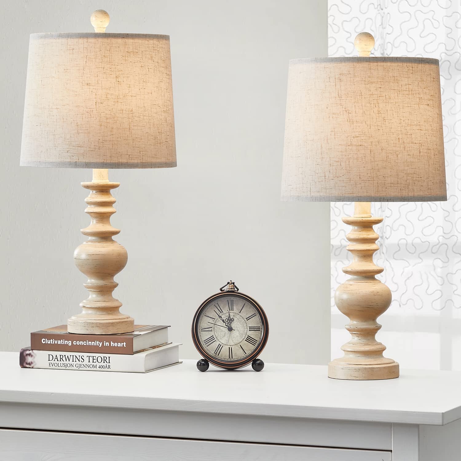 Tradition 20.5'' Rustic Table Lamp Set of 2 for Living Room Farmhouse Bedside Desk Lamps Bedroom Nightstand Vintage Lamps Linen Washed