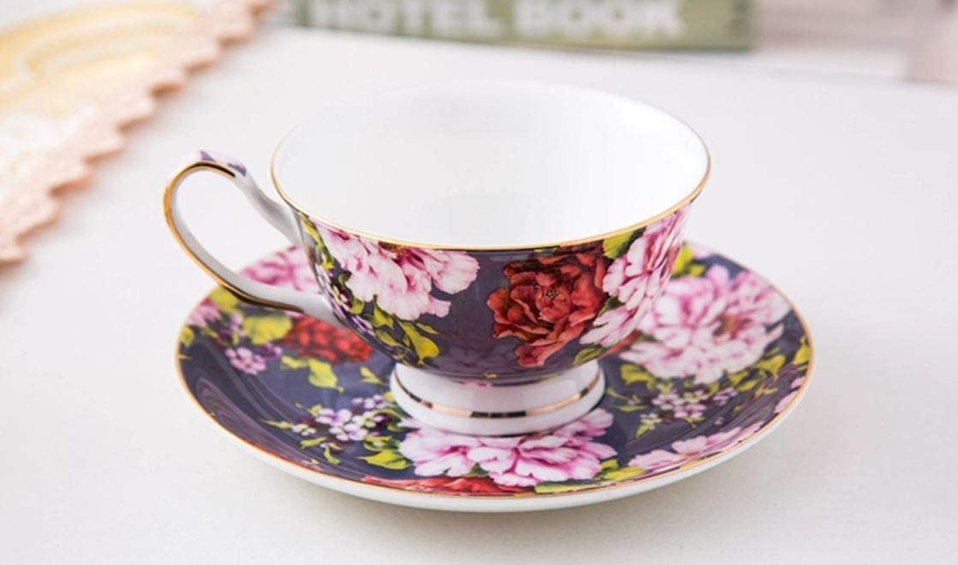 Btat- Tea Cups, Tea Cups and Saucers Set of 6, Tea Set, Floral Tea Cups (8Oz), Tea Cups and Saucers Set, Tea Set, Porcelain Tea Cups, Tea Cups for Tea Party, Rose Teacups, Christmas Gift