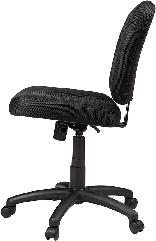 Upholstered, Low-Back, Adjustable, Swivel Office Desk Chair, Black