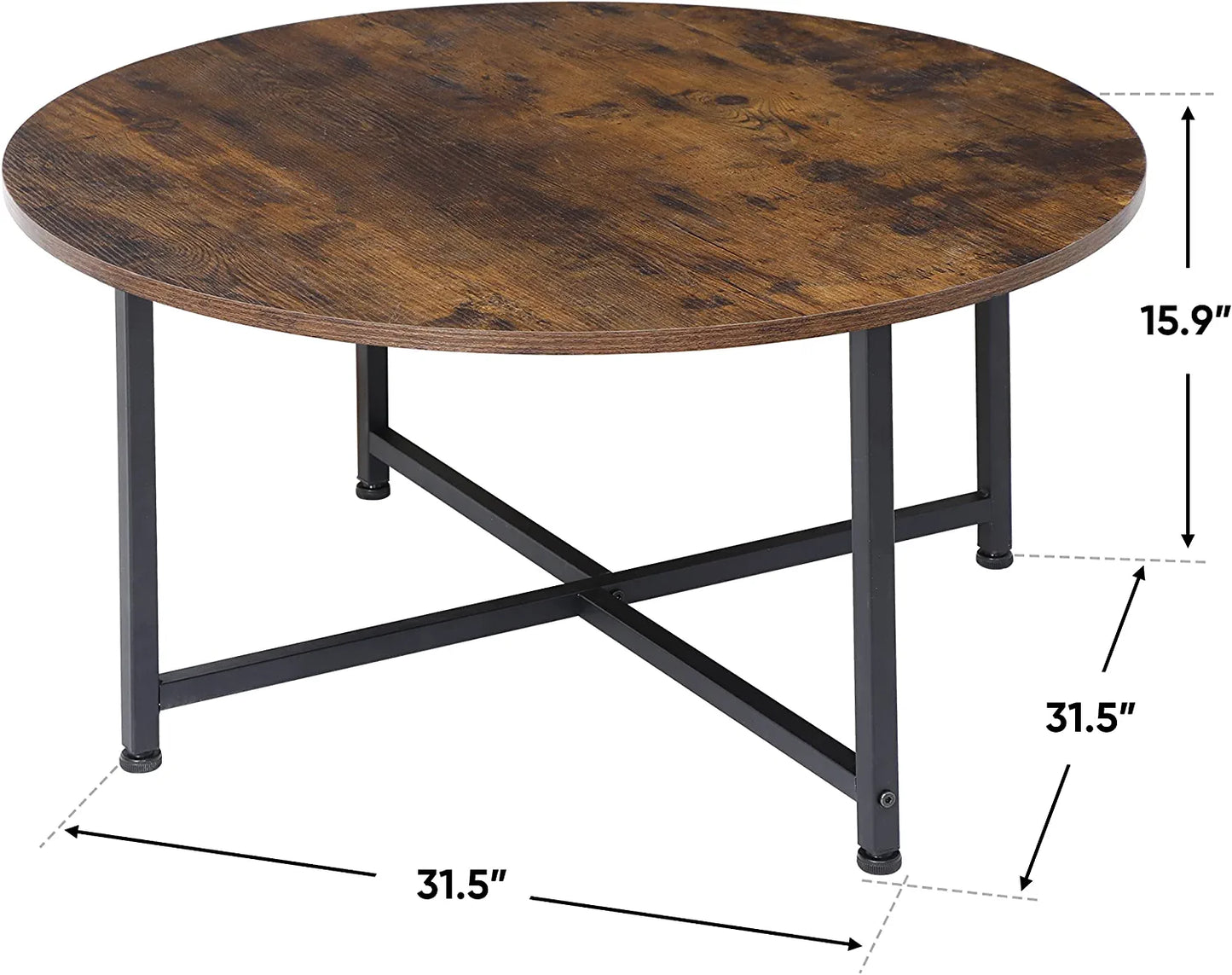 round Coffee Table, Industrial Style Cocktail Table Modern Leisure Tea Table, Kitchen Dining Table for Living Room, Dining Room, Tea, Home Office Balcony with Durable Metal Frame