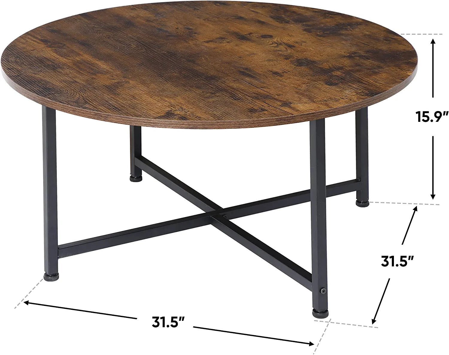round Coffee Table, Industrial Style Cocktail Table Modern Leisure Tea Table, Kitchen Dining Table for Living Room, Dining Room, Tea, Home Office Balcony with Durable Metal Frame