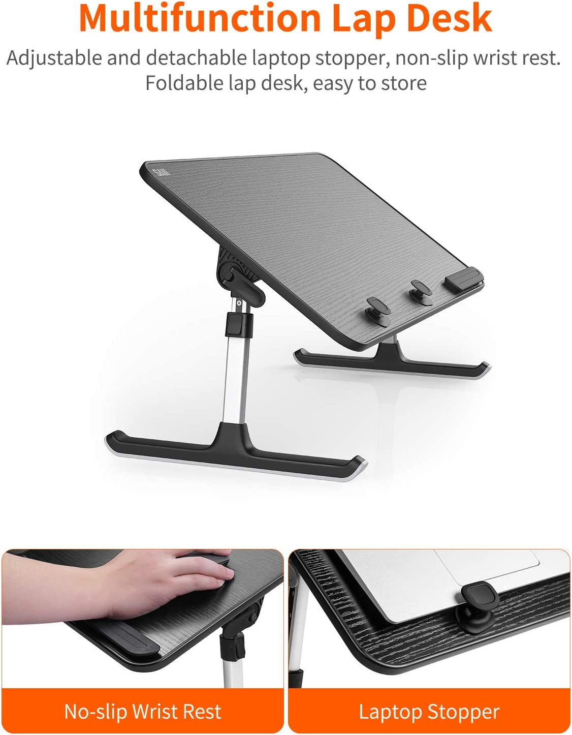 Laptop Desk for Bed, SAIJI Lap Desks Bed Trays for Eating Writing, Adjustable Computer Laptop Stand, Foldable Lap Table in Sofa and Couch (23.6 X 13,Black)